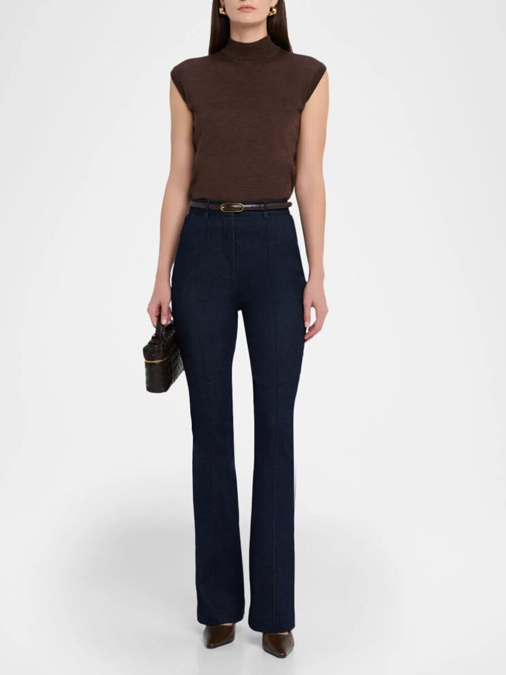 VERONICA BEARD Gracie Dark Indigo Stretch Denim Pintucked Bootcut Pants, Size 00